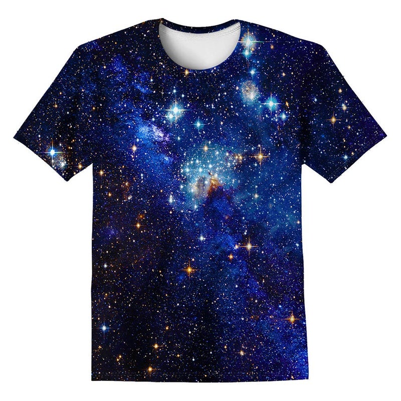 LAIDIPAS Kids T-Shirt for Boys Girls Galaxy Space Tops Tees Short Sleeve Blue Graphic Casual Shirts Clothes 6-8 Years - Image 1